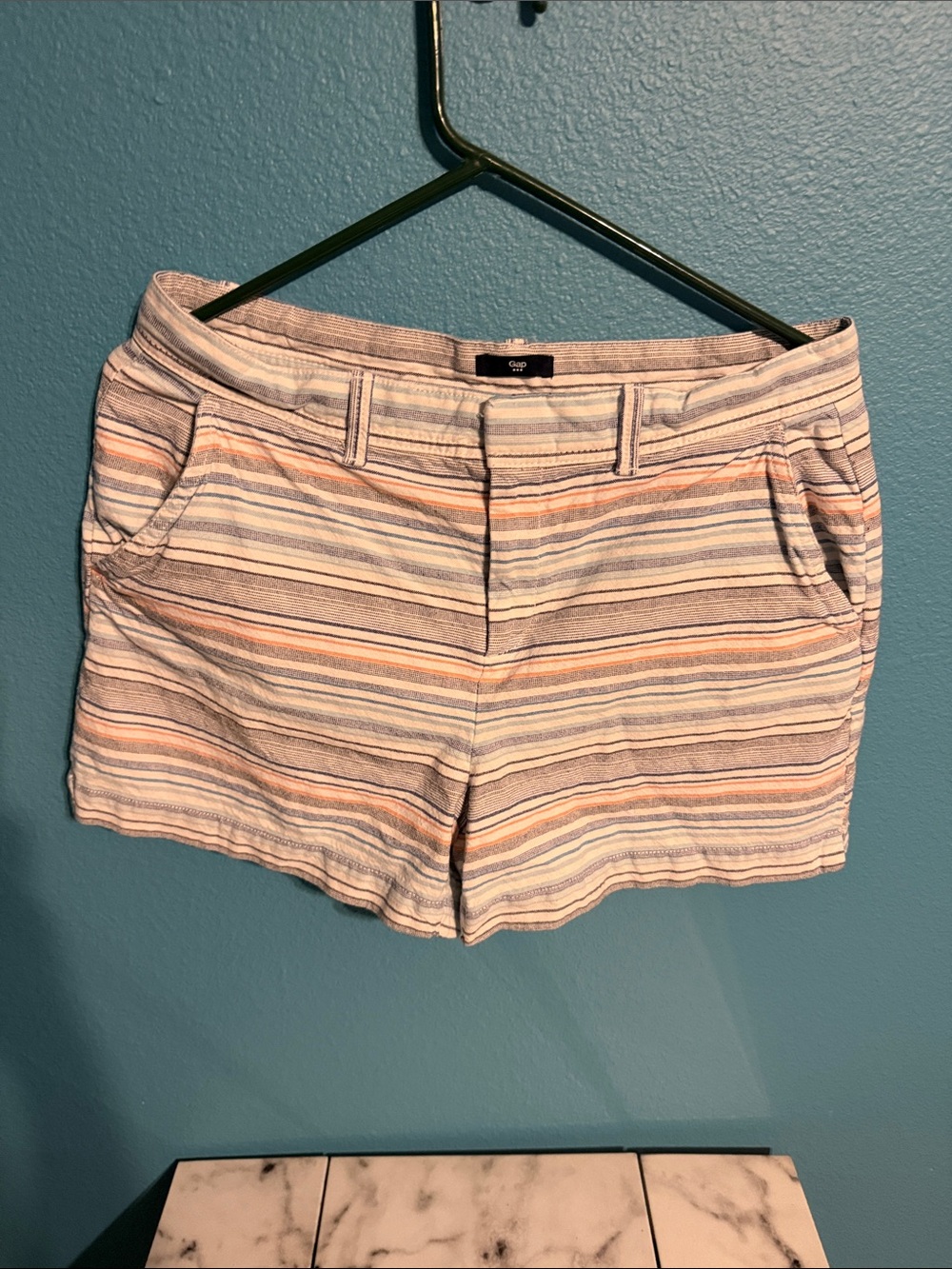 GAP Women’s Striped Cotton Blend Shorts in Blue, Pink, Cream